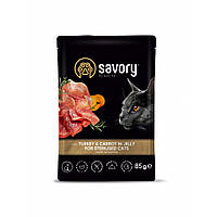 Вологий корм Savory для стерилізованих котів, індичка з морквою в желе, пауч, 85
