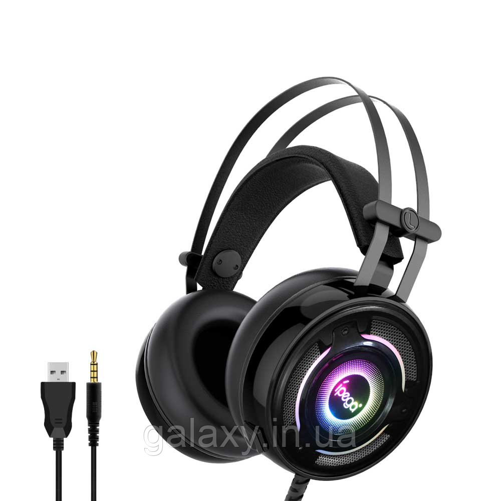 Навушники IPega ігрові дротові мікрофон підсвічування PG-R008 Black