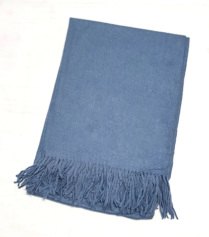 Теплий кашеміровий шарф палантин Саллі 180*65 см голубой джинс однотонний, фото 2
