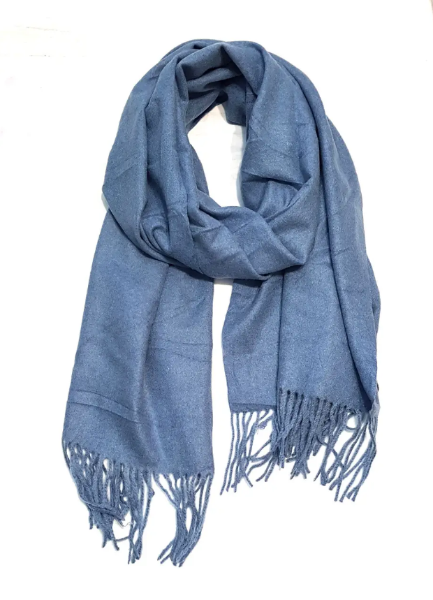 Теплий кашеміровий шарф палантин Саллі 180*65 см голубой джинс однотонний