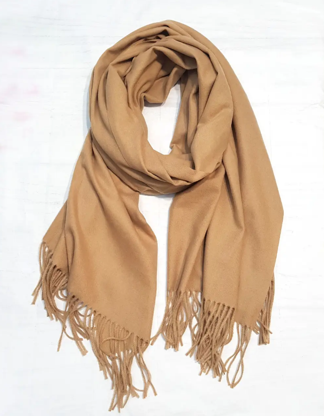 Теплий кашеміровий шарф палантин Саллі 180*65 см бежевий однотонний