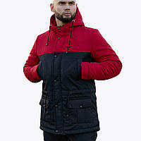 Зимняя куртка для мужчин/ Длинная теплая парка на зиму/ Водоотталкивающая куртка с капюшоном Красная с черным L