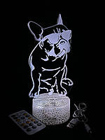 3d лампа Французский бульдог в очках, подарок для любителей собак, ночник, 7 цветов, 4 режима, пульт