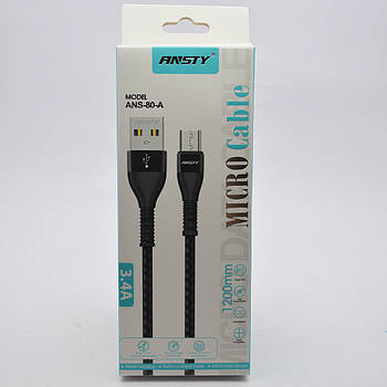 Кабель ANSTY ANS-80-A Nylon Micro USB 3.4A 1.2M Black