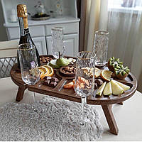Винный Овальный столик из дуба с отверстием для бутылки