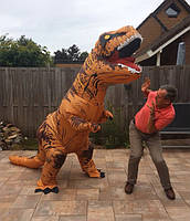 Надувной костюм Тиранозавра RESTEQ Хэллоуин Аниме Косплей, костюм динозавра T-Rex, тиранозавр (коричневый)