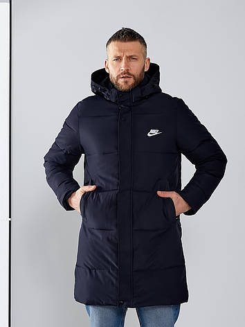 Чоловіча куртка Nike довга зимова куртка Найк, подовжена куртка Nike на зиму з капюшоном, фото 1