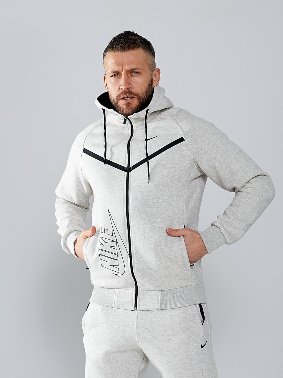 Спортивний костюм Nike чоловічий теплий із капюшоном зимовий спортивний костюм Найк сірий