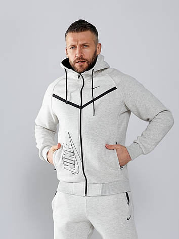Спортивний костюм Nike чоловічий теплий із капюшоном зимовий спортивний костюм Найк сірий, фото 1