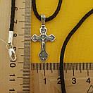 Шовкова срібна цепочка з хрестиком. Освячений хрест та шовковий шнурок зі срібним замком. 55 см, фото 5