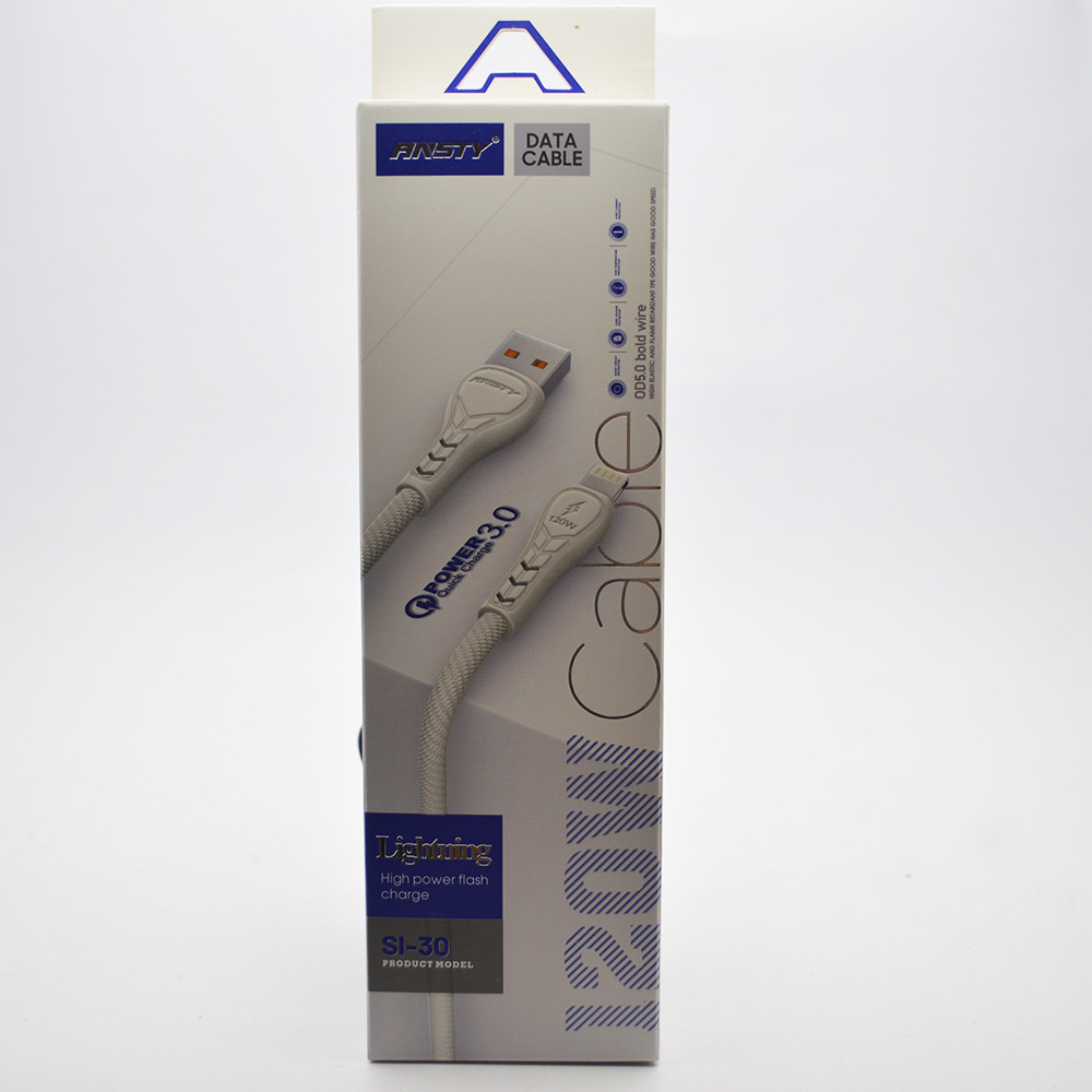 Кабель ANSTY SI-30 Nylon Lightning 120W 1M White, фото 1