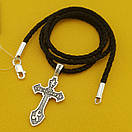 Шовкова срібна цепочка з хрестиком. Освячений хрест та шовковий шнурок зі срібним замком. 55 см, фото 6