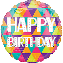 Фольгований Куля "HAPPY BIRTHDAY ТРИКУТНИКИ" КІЛЬОРОВА" 45 см