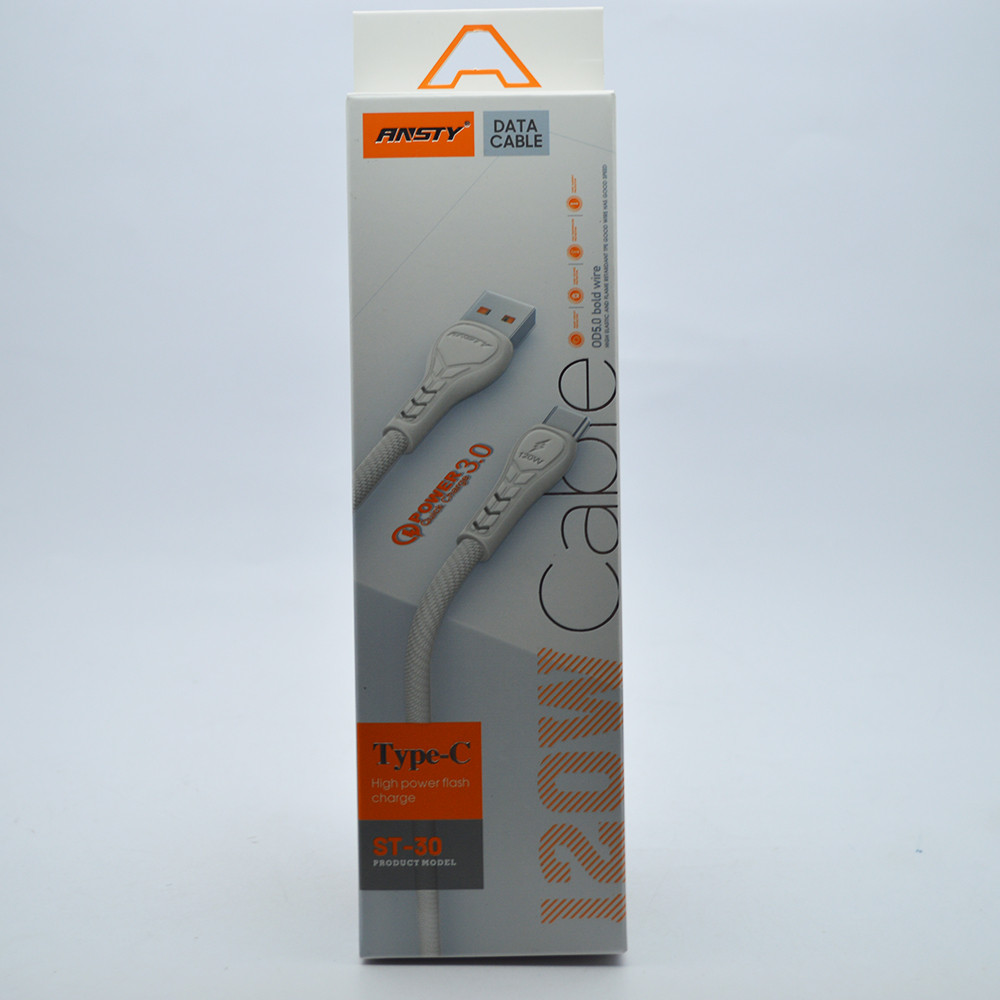 Кабель ANSTY ST-30 Nylon Type-C 120W 1M White, фото 1