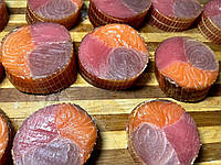 Рулет рибний 4 риби (тунець, марлін, лосось, масляна), х/к малосол, 450 - 600 гр/уп (ваговий товар)