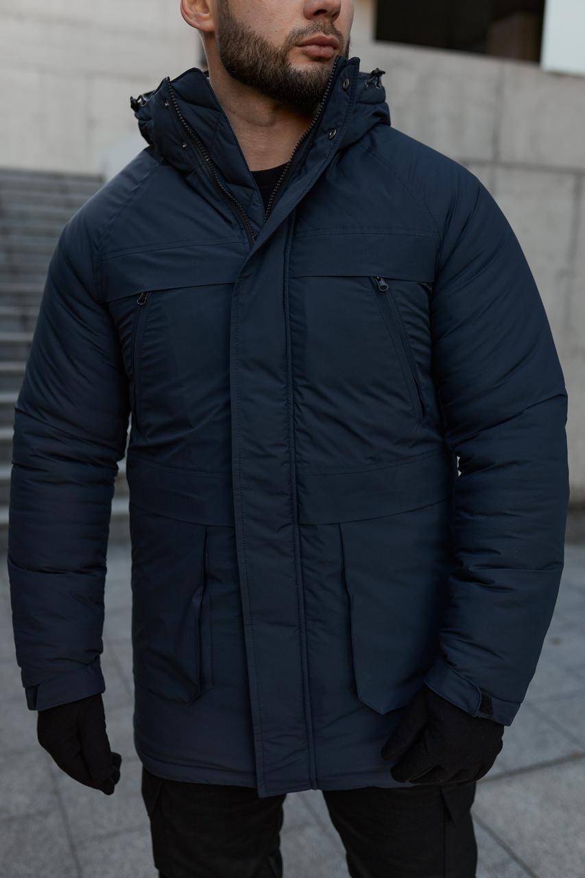 Зимова куртка чоловіча до -25°C рукавички парка подовжена тепла синя, фото 1