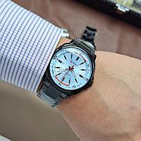 Мужские классические кварцевые стрелочные наручные часы Curren 8455 Black-Blue. Металлический браслет