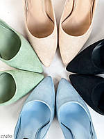Классические стильные женские туфли на высоком каблуке весенне осенние Эко-замша