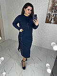 Модна жіноча міді сукня з довгим рукавом і шкіряними вставками, фото 5