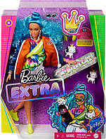 Кукла Barbie Экстра с голубым кудрявыми волосами Extra Doll #4 with Skateboard GRN30 оригинал