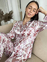 Піжама шовк Армані рожеві сердечки. Жіночий домашній костюм. Одяг для сну і відпочинку., фото 3