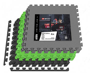Мат-пазл Hop-Sport EVA 1 см HS-A010PM — 9 частин чорний/сірий/зелений