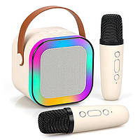 Мини-детское караоке с двумя беспроводными микрофонами и RGB подсветкой K12. Портативная колонка Bluetooth,USB