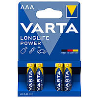 Батарейка лужна Varta Longlife Power Alkaline LR3 AAA (мініпальчикова) 1.5V блістер 4шт/уп