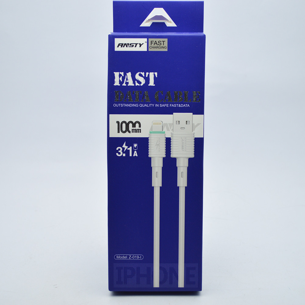 Кабель ANSTY Z-019-I Lightning QC 3.1A 1M White, фото 1