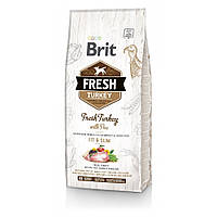 Сухой корм Brit Fresh для взрослых собак, с лишним весом, пожилых людей, с индейкой и горохом, 12 кг