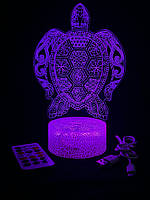 3d лампа Черепаха с узорами, подарок для тех, кто ценит искусство и дизайн, ночник, 7 цветов, 4 режима, пульт