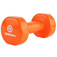 Гантель виниловая 4 кг круглая Stein оранжевая, гантелька для йоги и фитнеса окрашеная лучшая цена с быстрой