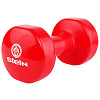 Гантель виниловая 8 кг цельная Stein красная круглая гантелька для фитнеса дома и спортзала, окрашенная лучшая
