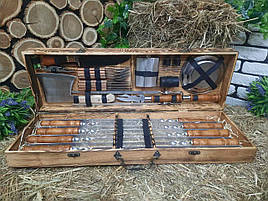 Набір з 8 шампурів для м'яса і люля-кебаб "Master" (730х15х3 мм) + комплект аксесуарів в дерев'яному кейсі