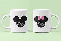 Парные чашки кружки Мистер и Миссис Микки Маус для Влюблённых Белые 330 мл