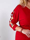 Жіноче вишукане червоне плаття до коліна зі стразами на рукавах норма і батал, фото 4