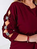 Жіноче вишукане бордове плаття до коліна зі стразами на рукавах норма і батал, фото 5