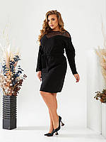 Женское нарядное черное платье до колена со стразами норма и батал