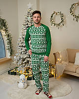 Новогодняя мужская пижама со штанами в клетку с принтом "Олень с чашкой" XL,L,M,XXL,