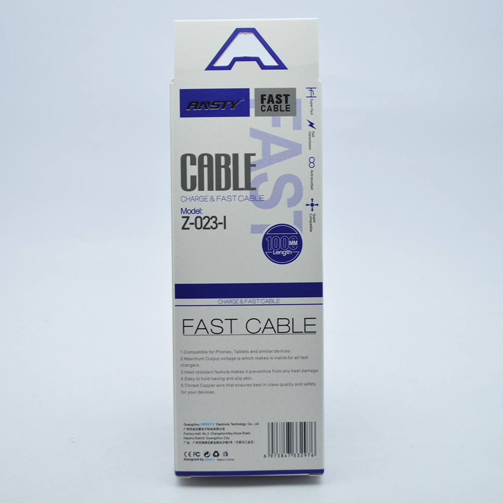 Кабель ANSTY Z-023-I Lightning 1.2A 1M White, фото 1