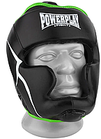 Боксерский шлем тренировочный р. XS экокожа PowerPlay 3100 PU Черно-зеленый с защитой щек и подбородка лучшая