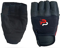 Перчатки атлетические для фитнеса р. M из экокожи PowerPlay 9117 Черные на липучке для дома и спортзала лучшая