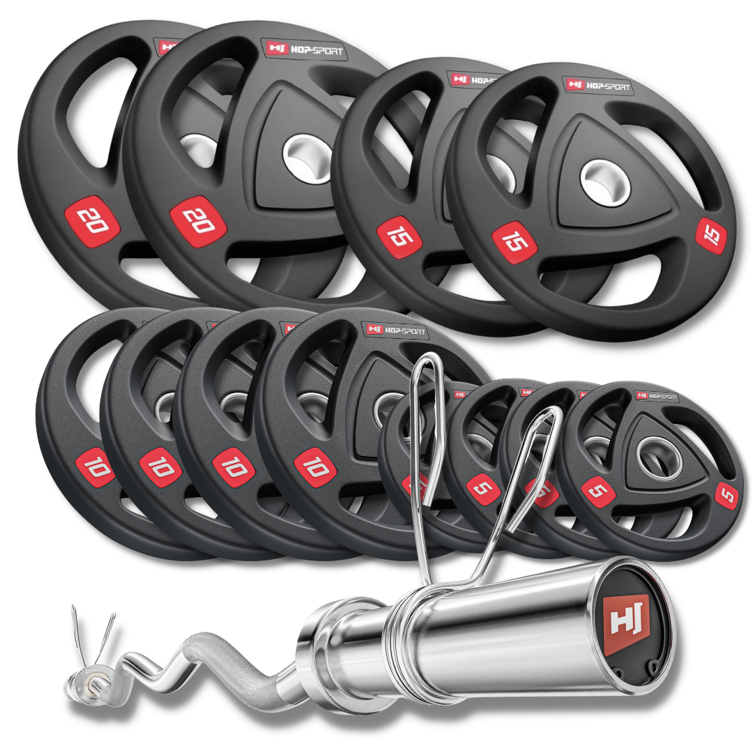 Набір олімпійський Hop-Sport PRO 140 кг з W-подібним грифом, фото 1