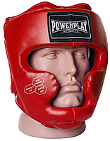 Боксерский шлем тренировочный р. M с защитой счек PowerPlay 3043 красный из экокожи для взрослых и