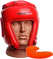 Боксерский шлем турнирный р. М на липучке PowerPlay 3045 красный из экокожи для взрослых и подростков лучшая