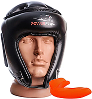 Боксерский шлем турнирный р. М на липучке PowerPlay 3045 черный из экокожи для взрослых и подростков лучшая