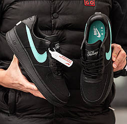 Кросівки чоловічі Nike Air Force 1 Low Tiffany & Co. весна-осінь повсякденна (чорні з блакитним). Живе фото