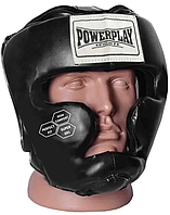 Боксерский шлем тренировочный - боевой р. XS с защитой щек PowerPlay 3043 черный из экокожи для взрослых