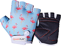 Велоперчатки детские защитные р. 2XS (до 4лет) PowerPlay 001 Фламинго голубые дышащие без пальцев на