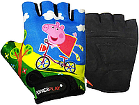 Велоперчатки детские защитные р. S (до 10-12 лет) PowerPlay 5473 Peppa Pig голубые без пальцев на